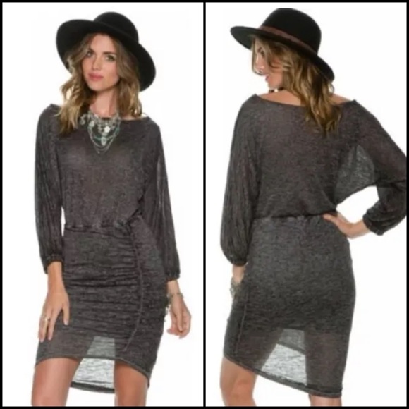 Free People Marled Dark Gray Ruched Mini Dress - Picture 5 of 8
